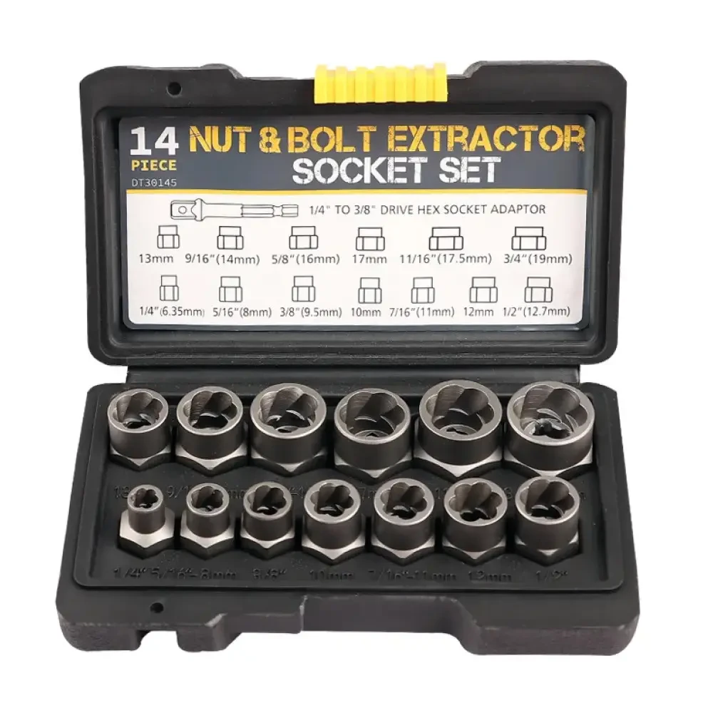 Набір екстракторів 14 шт., Nut Extractor, Чорний/Набір для відкручування болтів/Набір головок для пошкоджених болтів