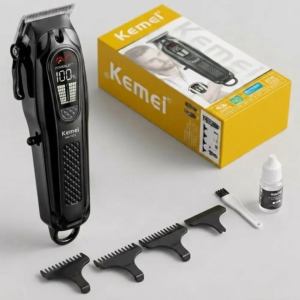 Машинка для стриження, 4 насадки, USB-C, Kemei KM-1675, Чорний/Акумуляторна машинка для стриження волосся