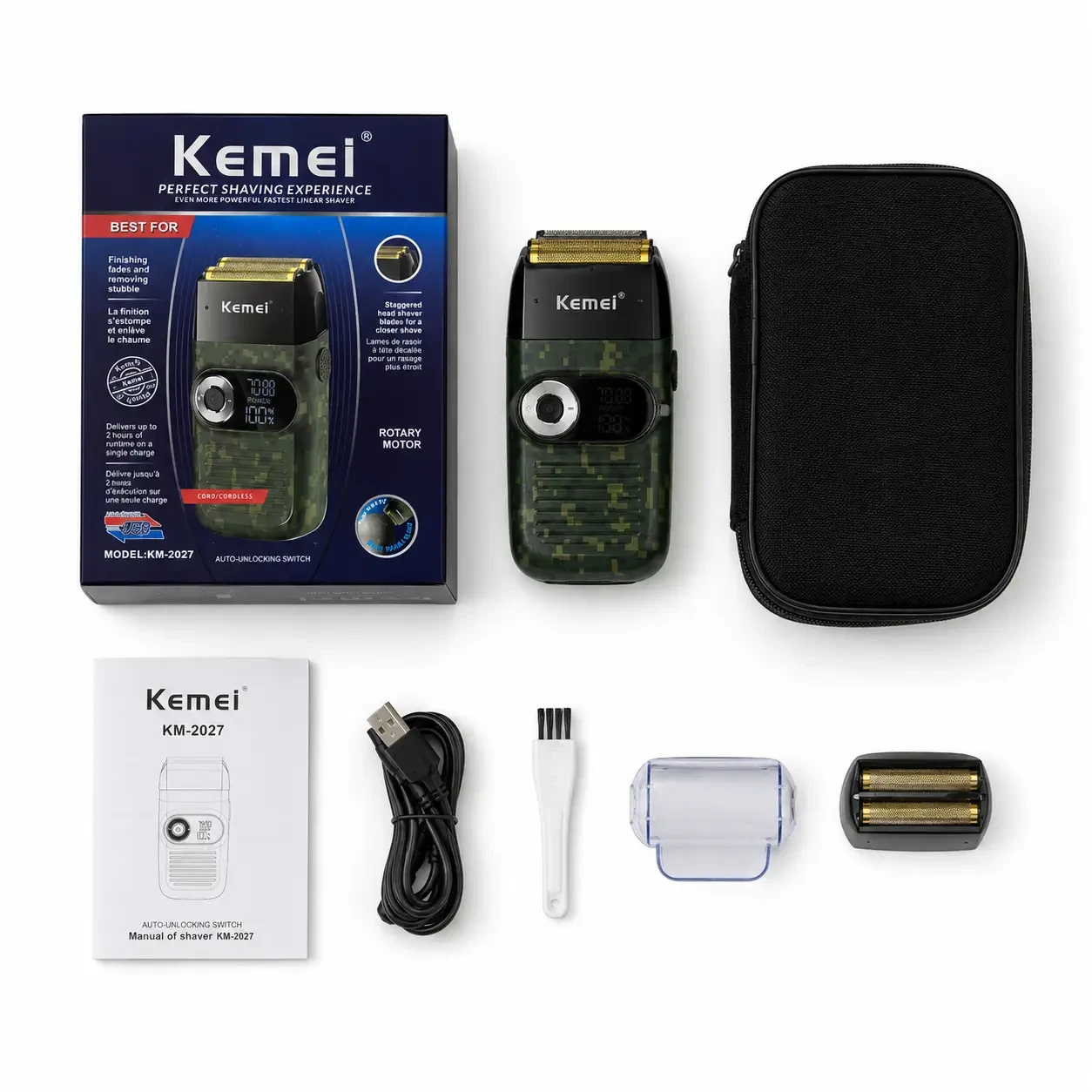 Електрична бездротова бритва для чоловіків, USB-C, Kemei KM-2027, Піксель / Чоловіча акумуляторна електробритва / Шейвер