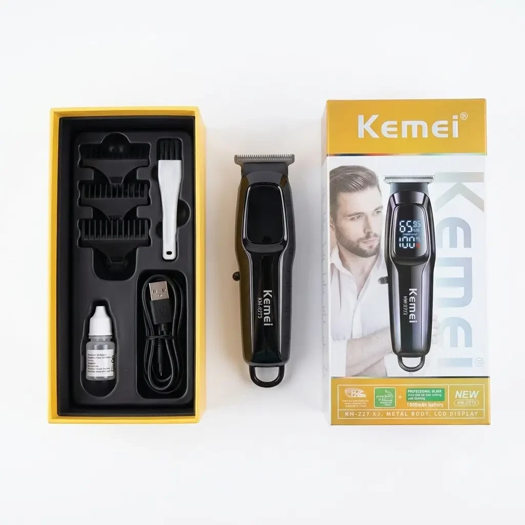 Машинка для стрижки, 3 насадки, USB-C, Kemei KM-2273, Чорний / Акумуляторна машинка для стрижки волосся / Бездротовий тример