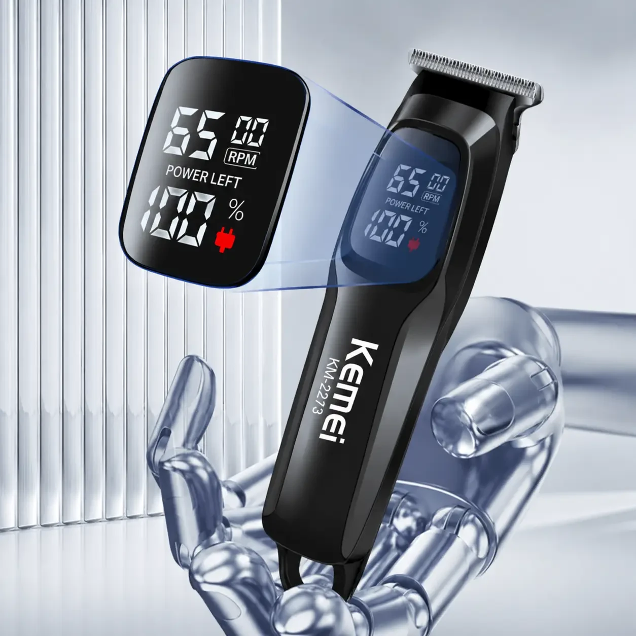Машинка для стрижки, 3 насадки, USB-C, Kemei KM-2273, Чорний / Акумуляторна машинка для стрижки волосся / Бездротовий тример