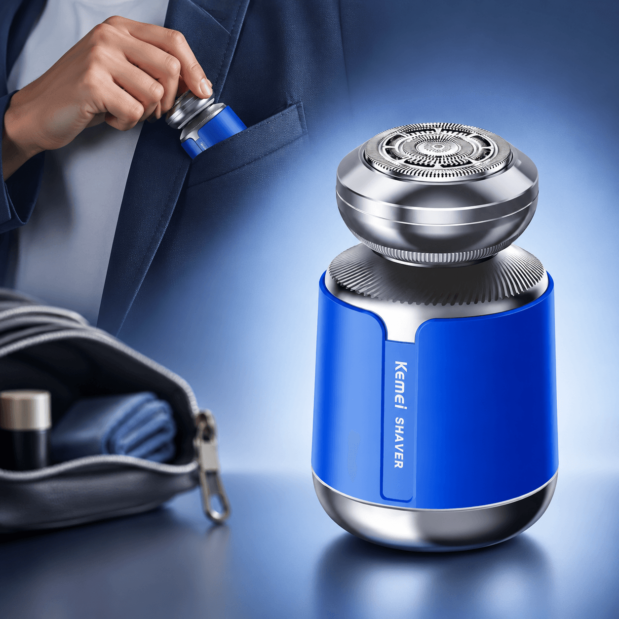 Чоловічий набір для гоління, від USB, 550 mAh, KM-3223, Синій/Акумуляторна машинка для бороди