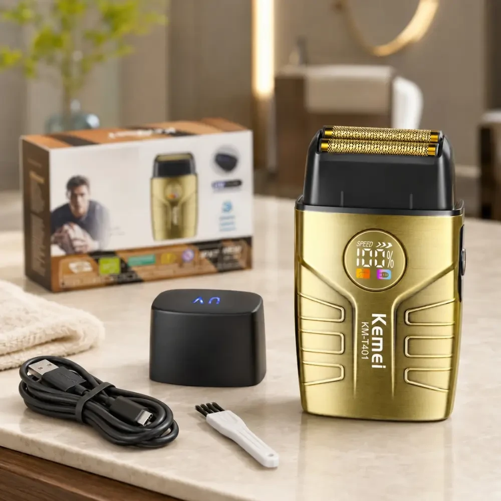 Електрична бритва для чоловіків, від USB, 1400 мА·год, Kemei T401, Золотиста / Чоловіча електробритва акумуляторна/ Шейвер