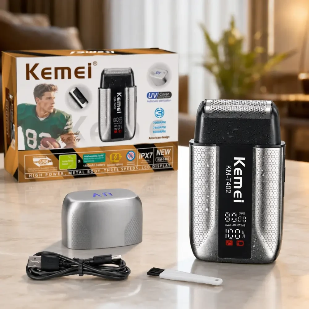 Бездротова електробритва для чоловіків, 1400 мА·год, від USB, Kemei T402, Сіра / Бритва акумуляторна/Електрична бритва/ Шейвер