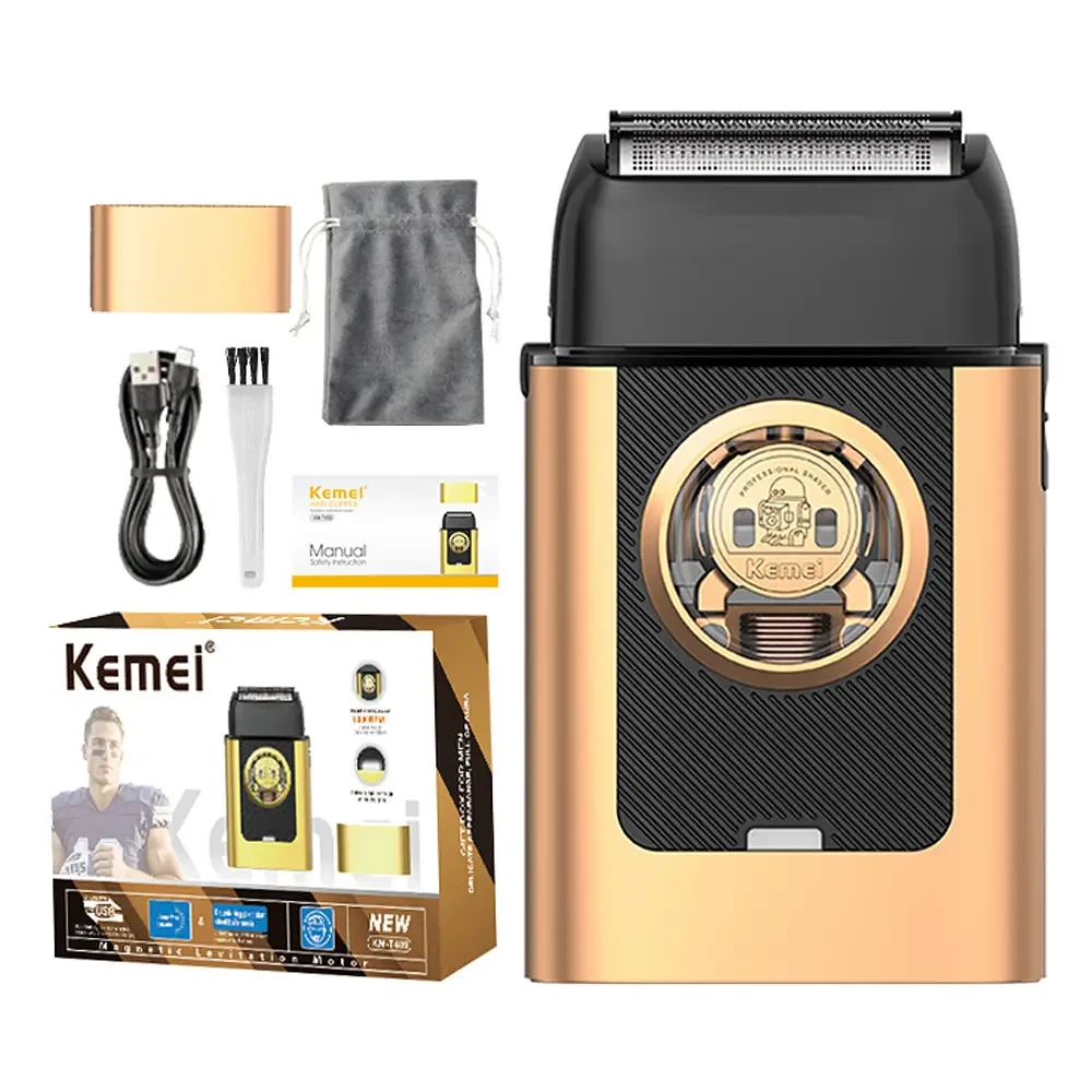 Бездротова бритва для чоловіків, USB-C, Kemei KM-T409, Золотистий/Акумуляторна чоловіча електробритва для гоління/ Шейвер