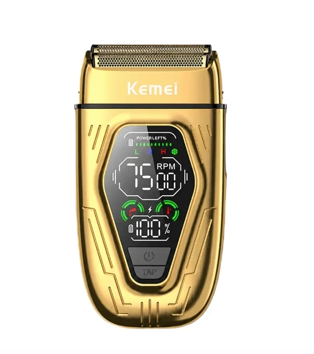 Електробритва чоловіча Kemei KM-T360 з двома сітковими головками, 3 швидкостями та LCD-дисплеєм, корпус із цинкового сплав