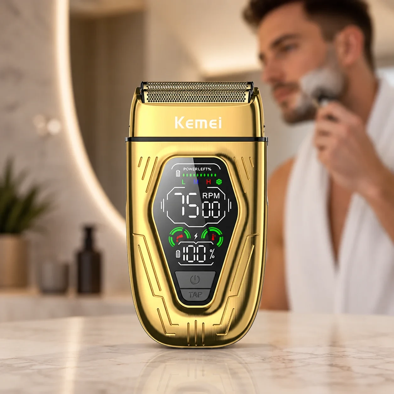 Електробритва чоловіча Kemei KM-T360 з двома сітковими головками, 3 швидкостями та LCD-дисплеєм, корпус із цинкового сплав