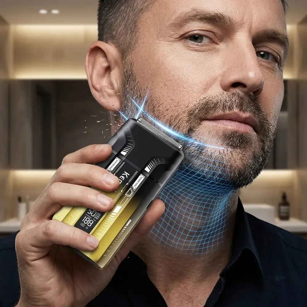 Бездротова бритва для чоловіків з UV-дезінфекцією, USB-C, Kemei KM-T418, Градієнт / Шейвер / Акумуляторна чоловіча електробритва