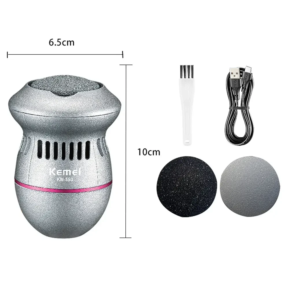 Електрична пилка для ніг, USB, Kemei KM-553, Сірий / Електрична терка для п’яток / Електропемза / Електропилка для педикюру