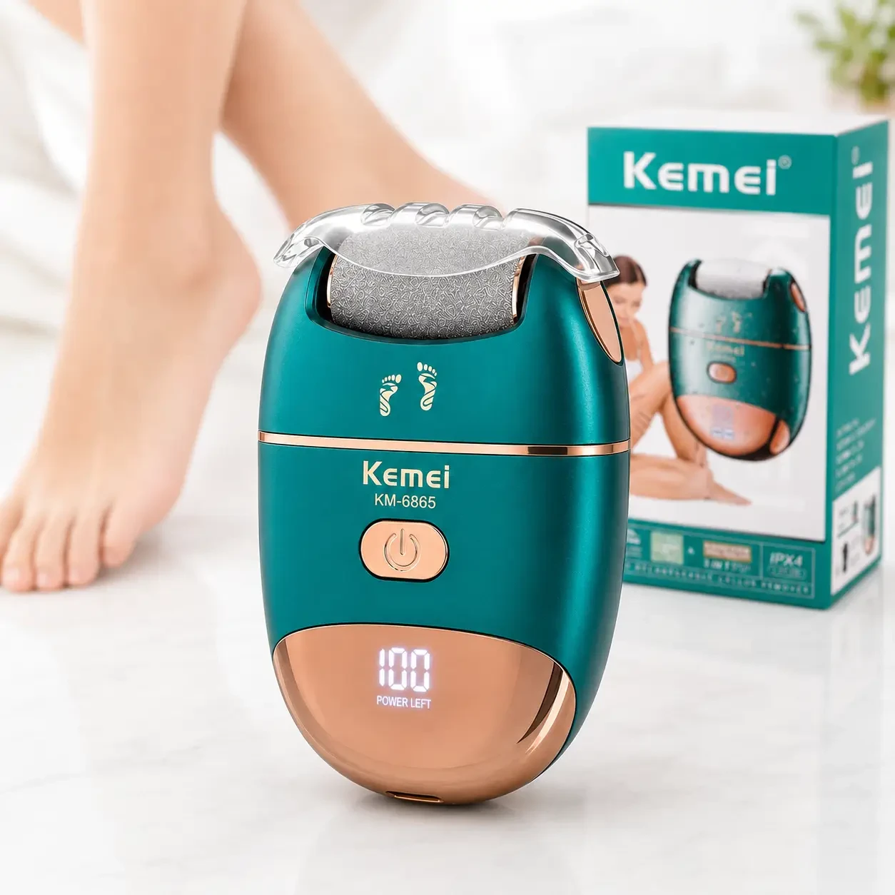 Електрична терка для п’яток, USB, Kemei KM-6865, Зелений / Електрична пилка для ніг / Електропемза від натоптишів, для педикюру