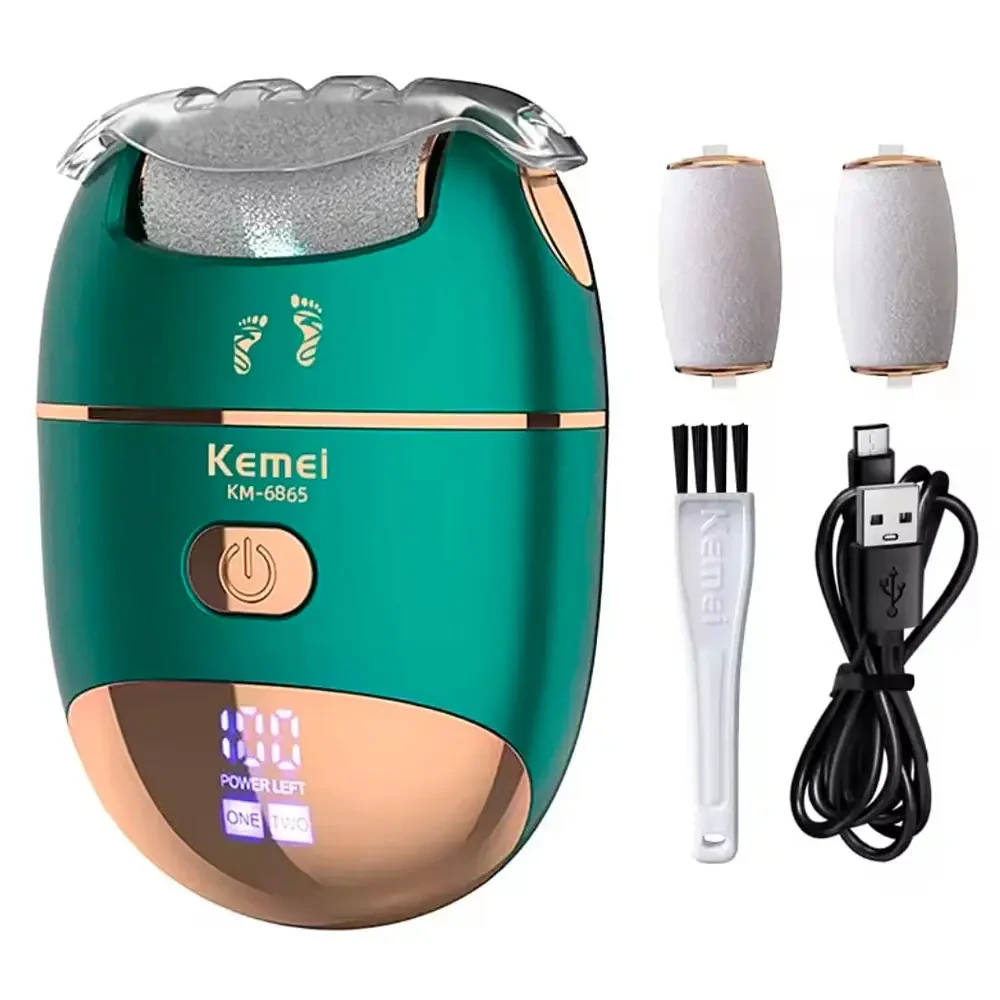 Електрична терка для п’яток, USB, Kemei KM-6865, Зелений / Електрична пилка для ніг / Електропемза від натоптишів, для педикюру
