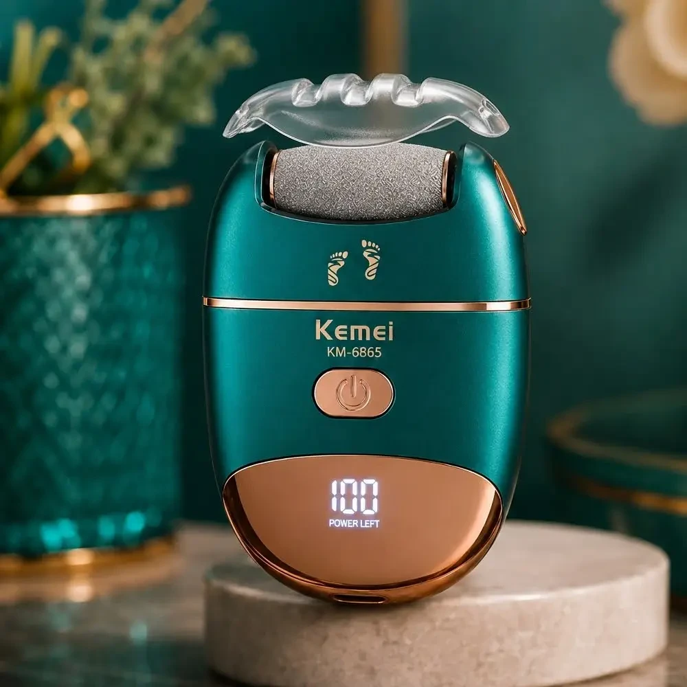 Електрична терка для п’яток, USB, Kemei KM-6865, Зелений / Електрична пилка для ніг / Електропемза від натоптишів, для педикюру