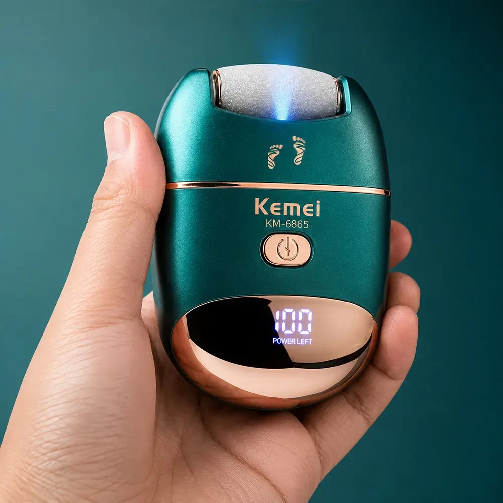 Електрична терка для п’яток, USB, Kemei KM-6865, Зелений / Електрична пилка для ніг / Електропемза від натоптишів, для педикюру