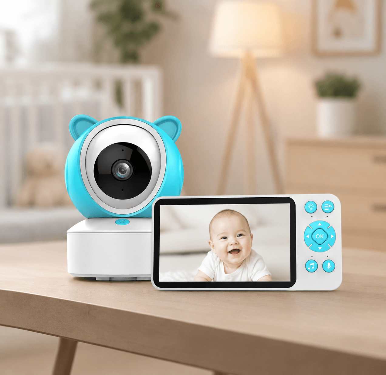 Відеоняня C8 WiFi з екраном 5 дюймів/Місянька керування зі смартфона, датчик звуку, руху, нічне бачення