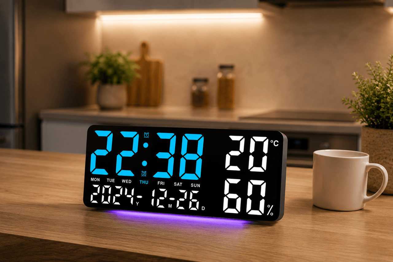 Годинник настінний GH9002/ Цифровий настінний, настільний LED-годинник/годинник + календар, температура, вологість