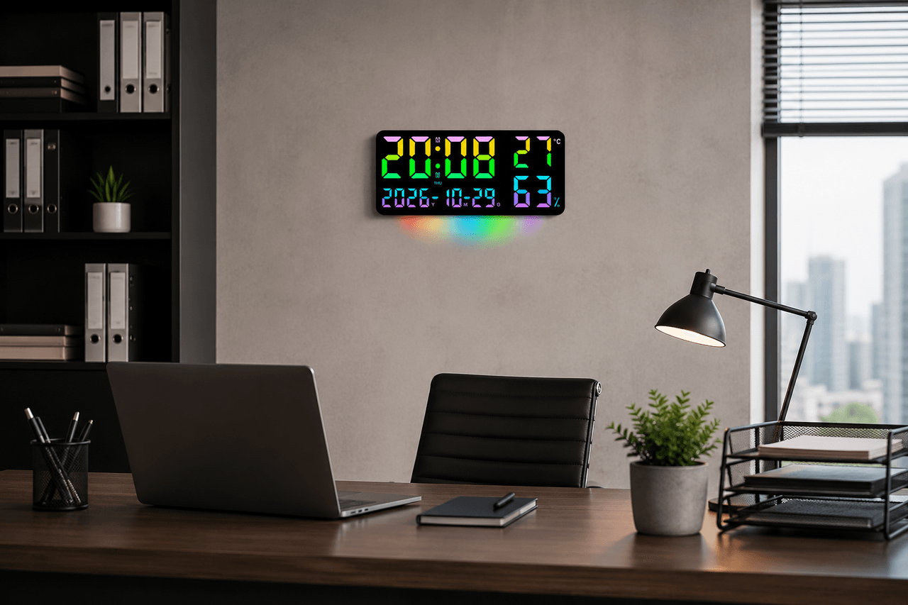 Годинник GH0750 RGB настінний, настільний/годинник з пультом на USB/годинник календар, будильник, t°, вологість