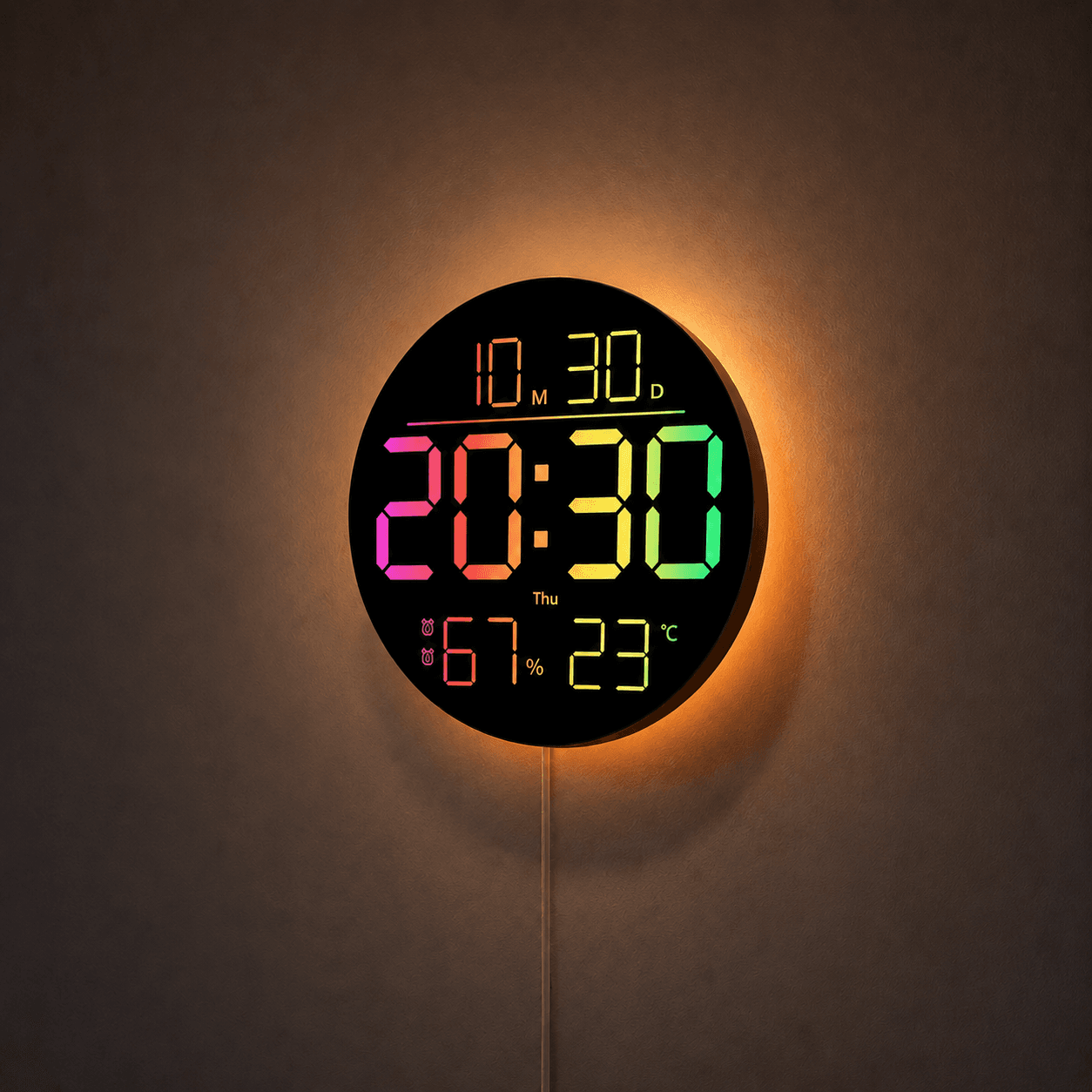 Годинник настінний 6695R/Настінний годинник круглий RGB з пультом/ Календарем, температура, вологість