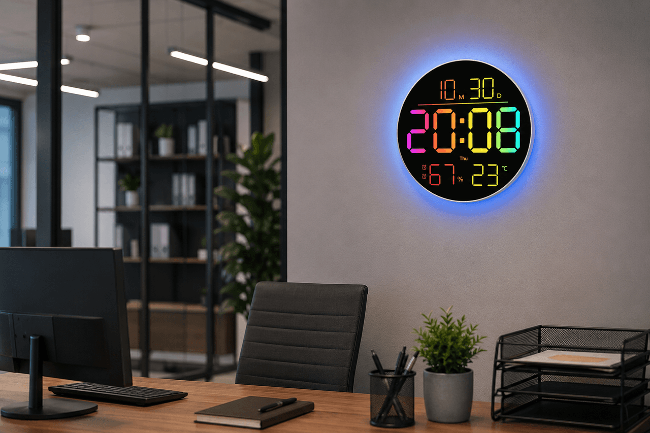 Годинник настінний 6695R/Настінний годинник круглий RGB з пультом/ Календарем, температура, вологість