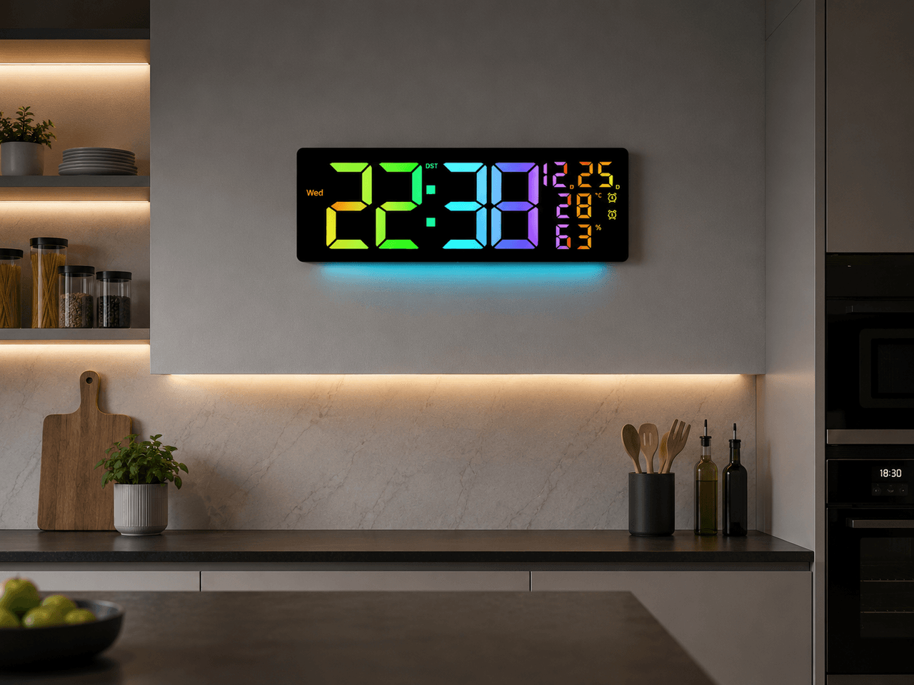Настінний годинник 6669R/ Електронний LED-годинник/RGB годинник з пультом