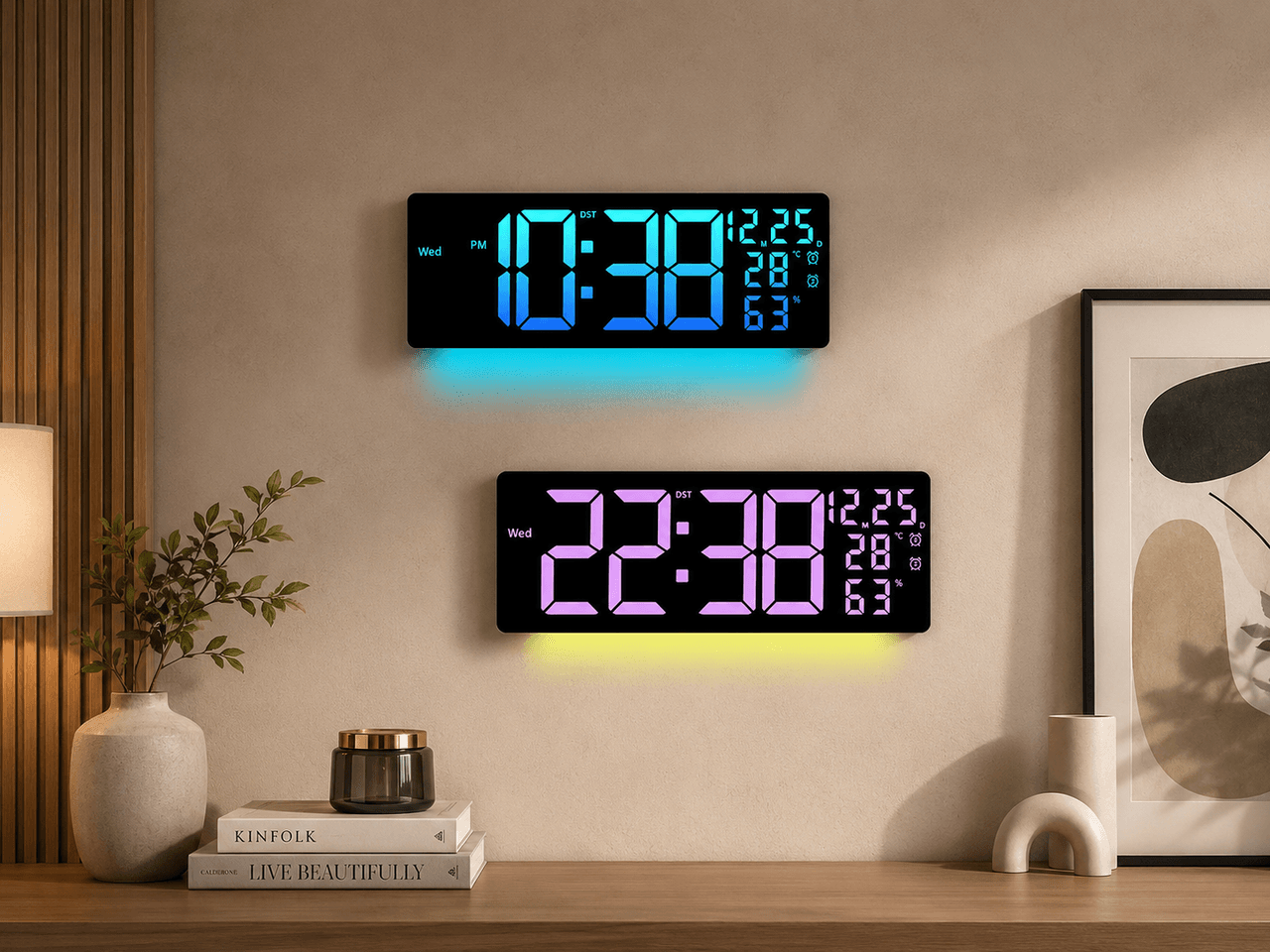 Настінний годинник 6669R/ Електронний LED-годинник/RGB годинник з пультом