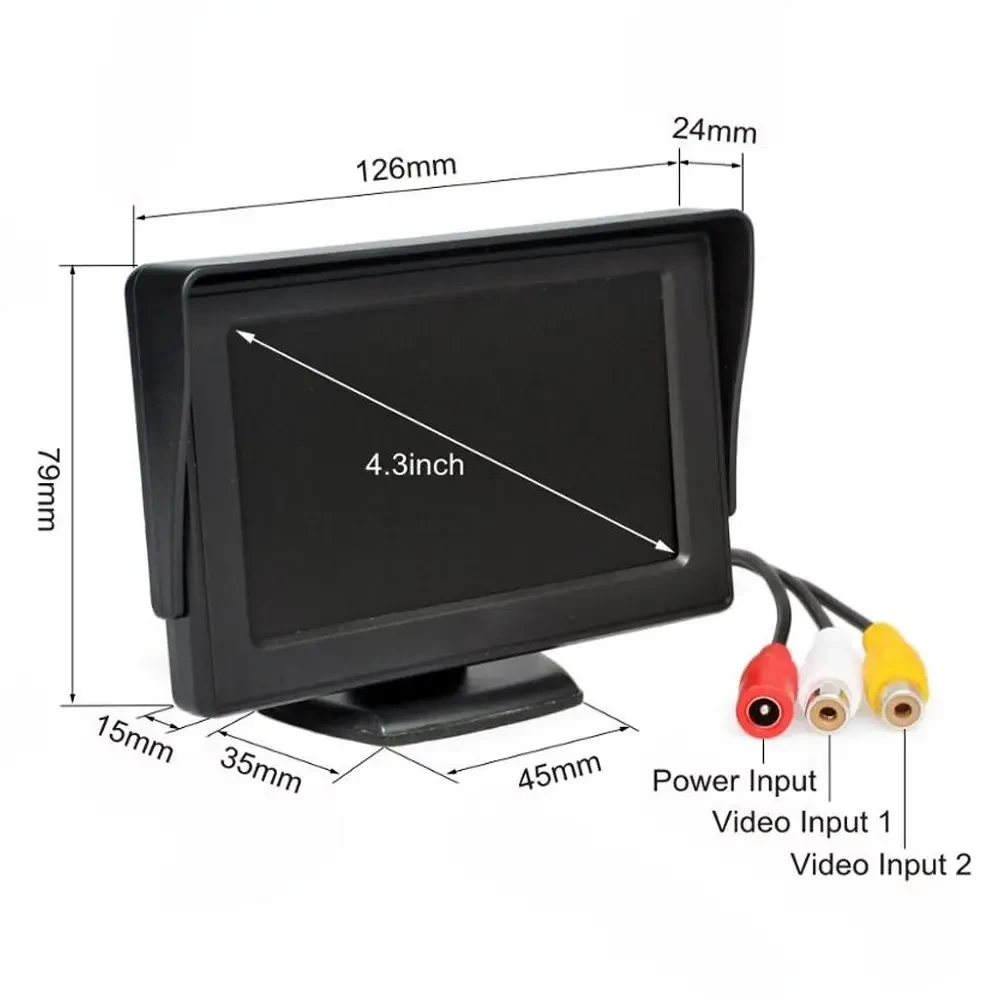 Кольоровий монітор для камери заднього виду 4,3” LCD43, Чорний / Дисплей для камер автомобіля