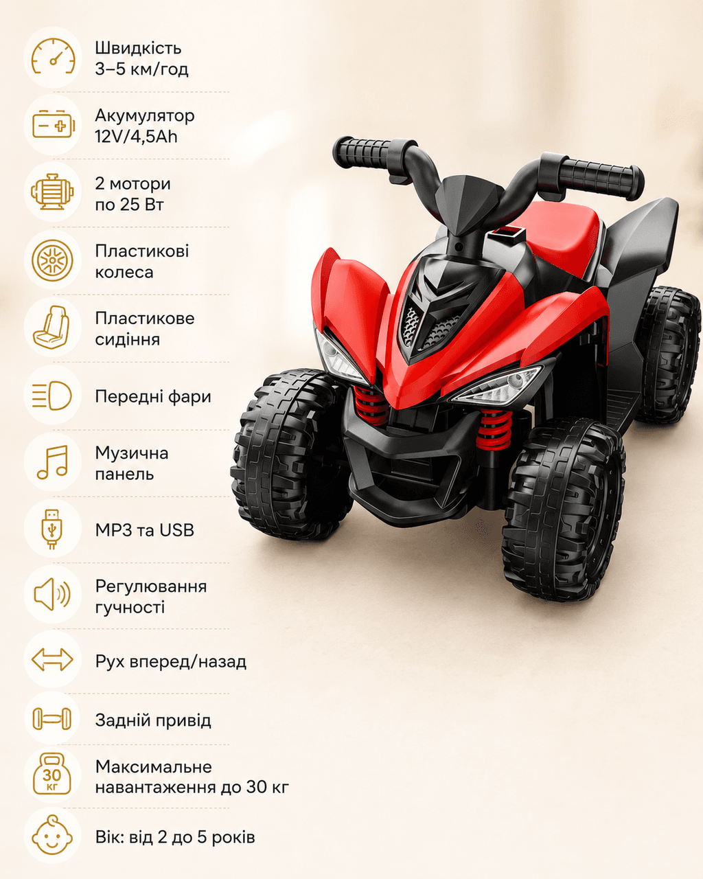Дитячий електроквадроцикл 202/Квадроцикл акумуляторний музичний