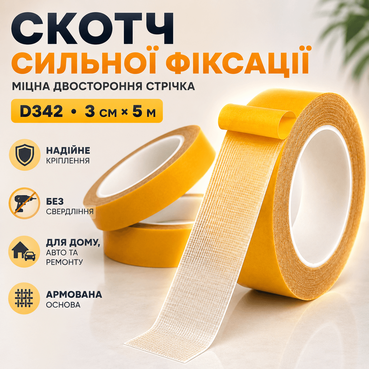 Скотч сильної фіксації 3 см*5м D342