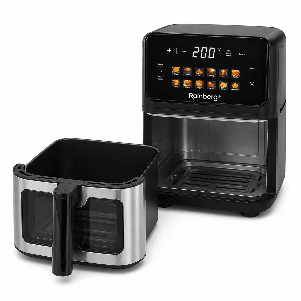 Аерогриль Rainberg RB 2342 4800W аерофрітюрниця безмасляна для приготування без олії з 2 Тенами 12,5 л та сенсорним керуванням