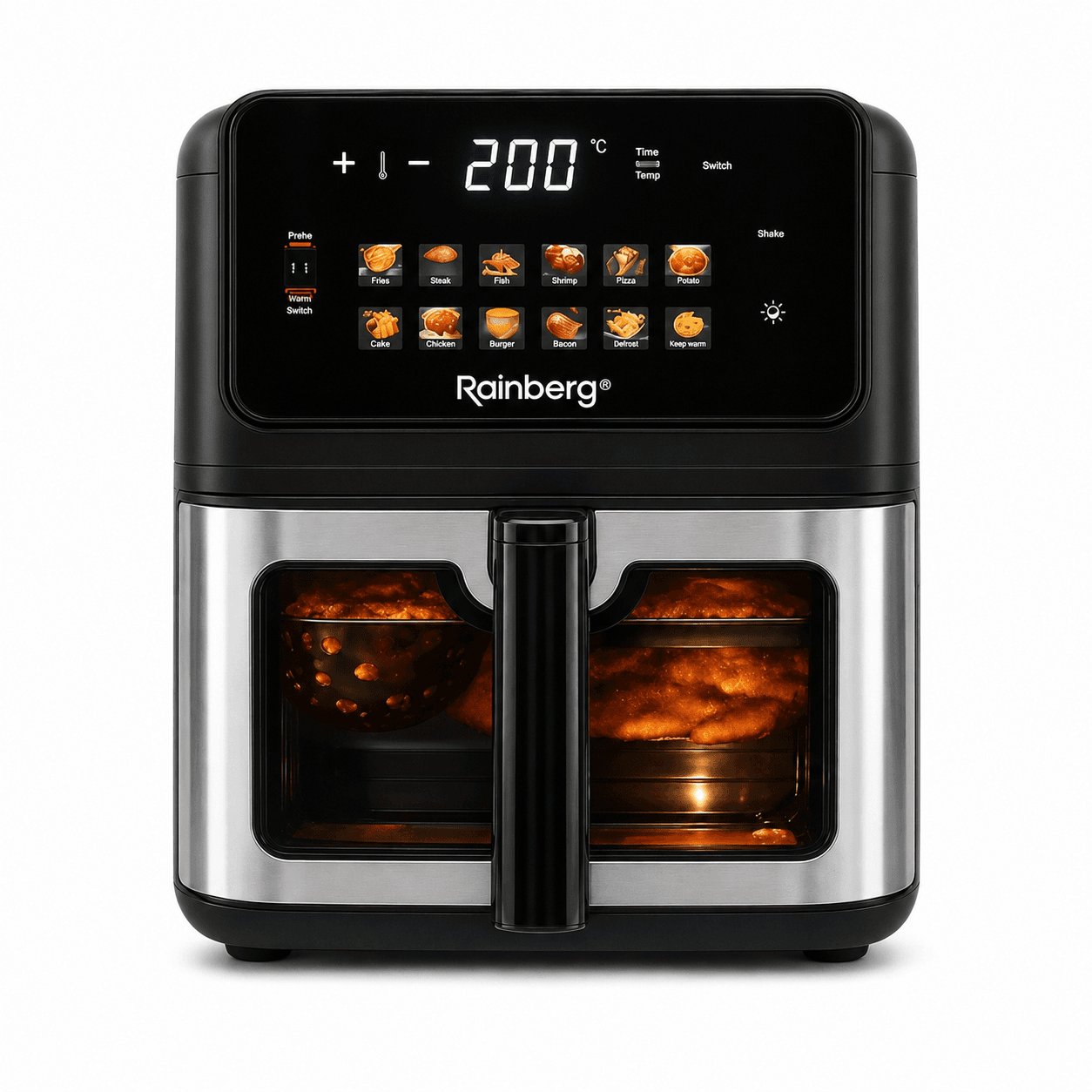 Аерогриль Rainberg RB 2342 4800W аерофрітюрниця безмасляна для приготування без олії з 2 Тенами 12,5 л та сенсорним керуванням