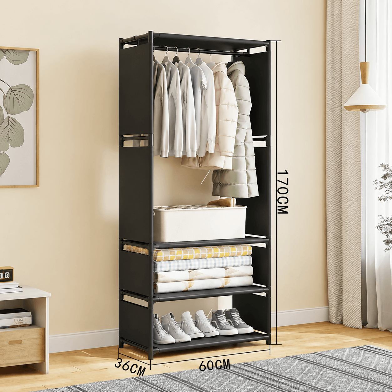 Розкладна шафа-стелаж RIAS YH7702-1 з полицею для взуття 170x60x36 см Black