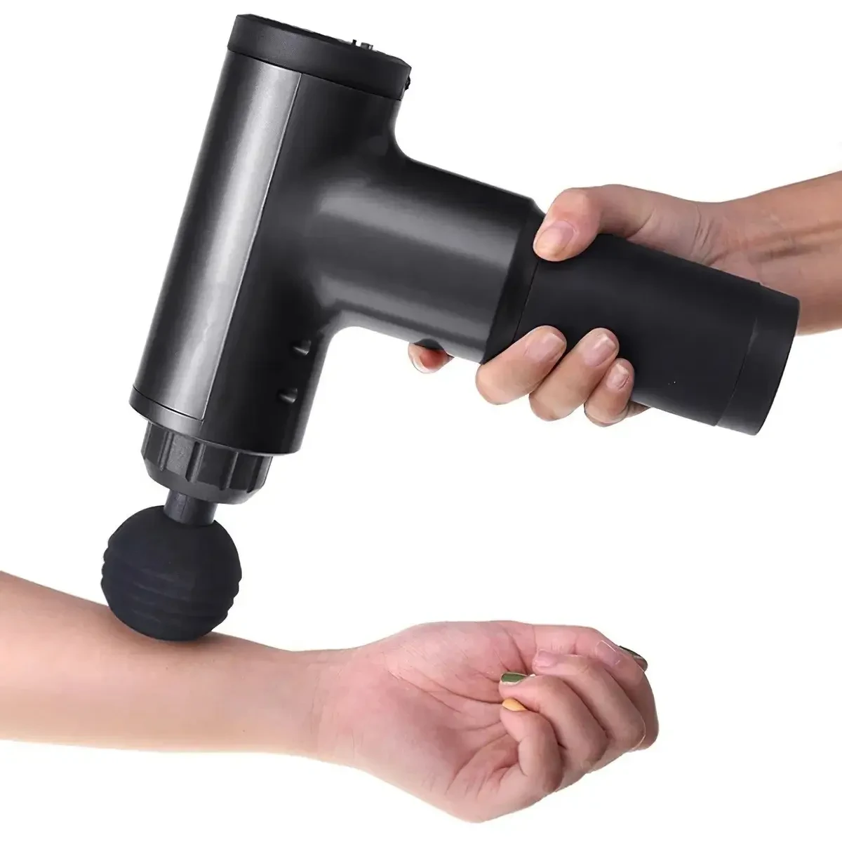 Портативний масажер для тіла та 4 насадки, від USB, Fascial Gun KH-320, Чорний/Річний м’язовий вібромасажер