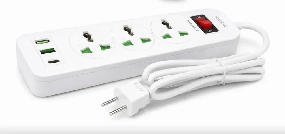 Мережевий фільтр-подовжувач AN WL-5 на 3 універсальні розетки та 3 USB-порти з кнопкою вмикання, білий