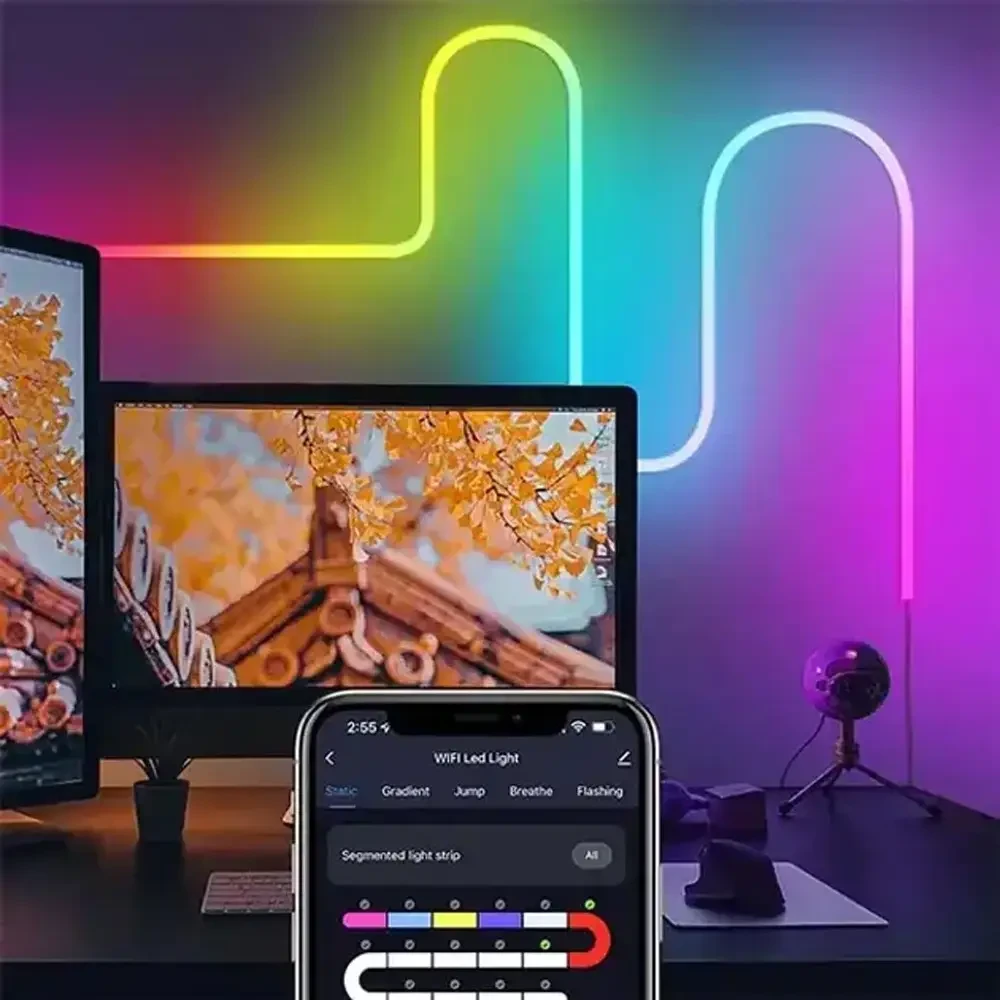 Розумна неонова стрічка від USB, 10 м, пульт + Bluetooth, Rgb/RGB стрічка/Гнучкий неон/Міжий неон/Дінка світлодіодна