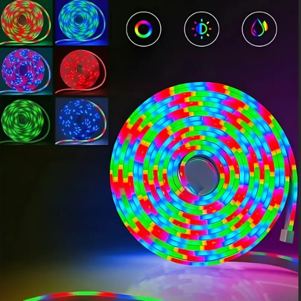 Розумна неонова стрічка від USB, 10 м, пульт + Bluetooth, Rgb/RGB стрічка/Гнучкий неон/Міжий неон/Дінка світлодіодна