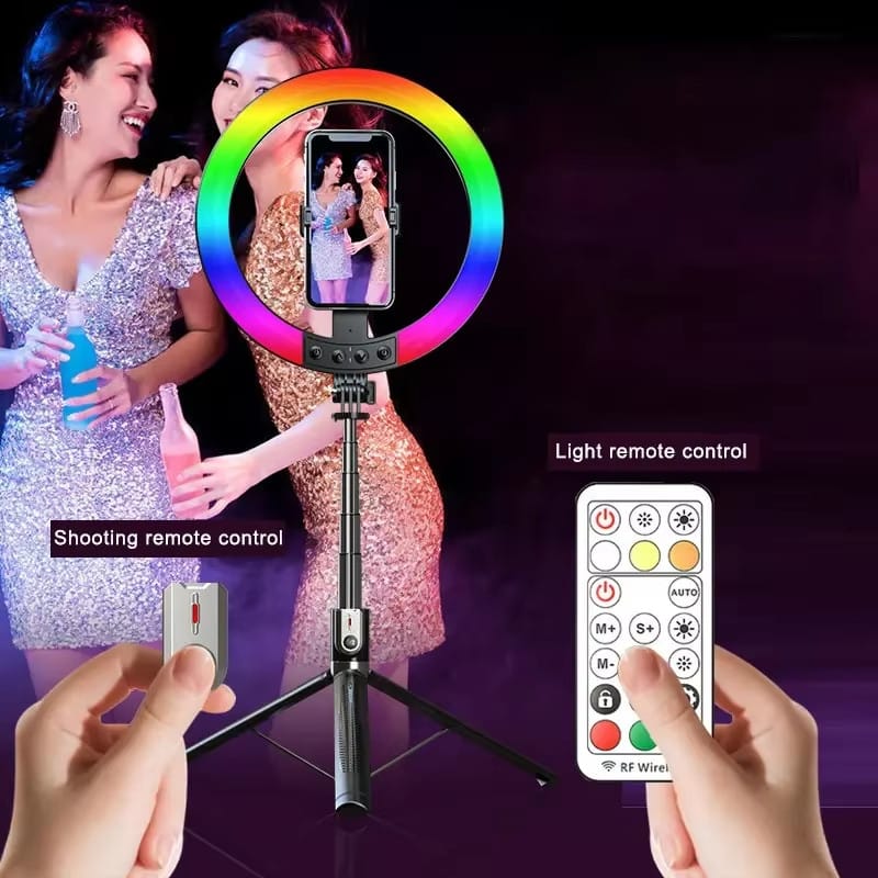 Селфі-палиця з кільцевою RGB LED-лампою та функцією AI-автовідстеження/штатив P100 з Bluetooth 5.2 Type-C