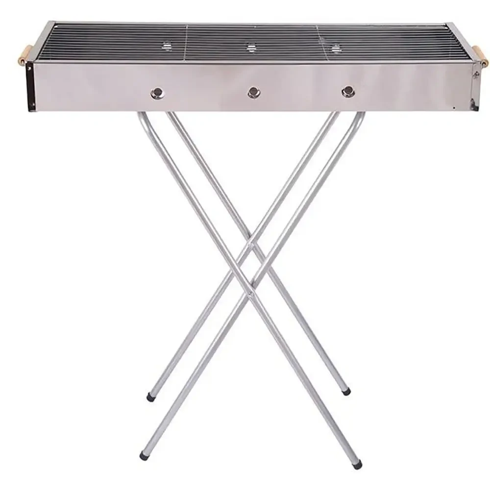 Переносний мангал із решіткою 80х78х30 см, BARBECUE TRAY 770SS, Сріблястий / Барбекшниця / Розкладний мангал барбекю