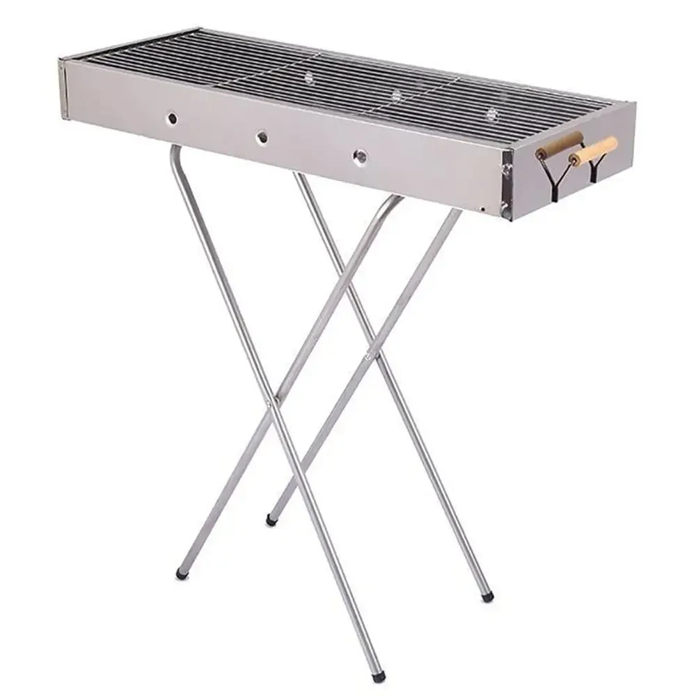 Переносний мангал із решіткою 80х78х30 см, BARBECUE TRAY 770SS, Сріблястий / Барбекшниця / Розкладний мангал барбекю
