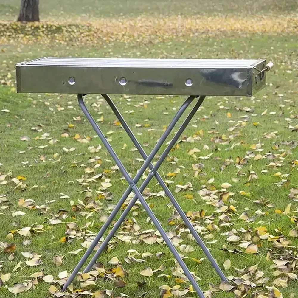 Переносний мангал із решіткою 80х78х30 см, BARBECUE TRAY 770SS, Сріблястий / Барбекшниця / Розкладний мангал барбекю