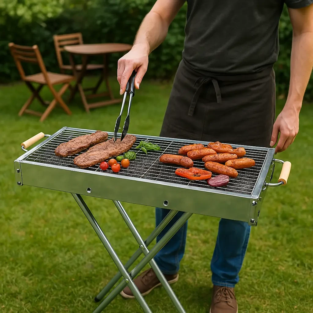 Переносний мангал із решіткою 80х78х30 см, BARBECUE TRAY 770SS, Сріблястий / Барбекшниця / Розкладний мангал барбекю
