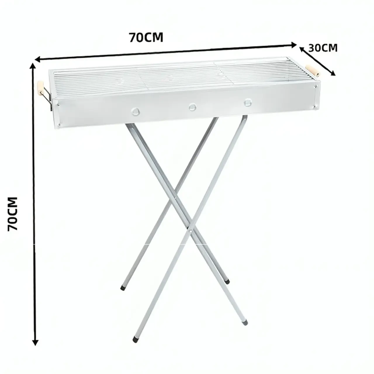 Розкладний мангал переносний 70х70х30 см, BARBECUE TRAY 770T, Сріблястий