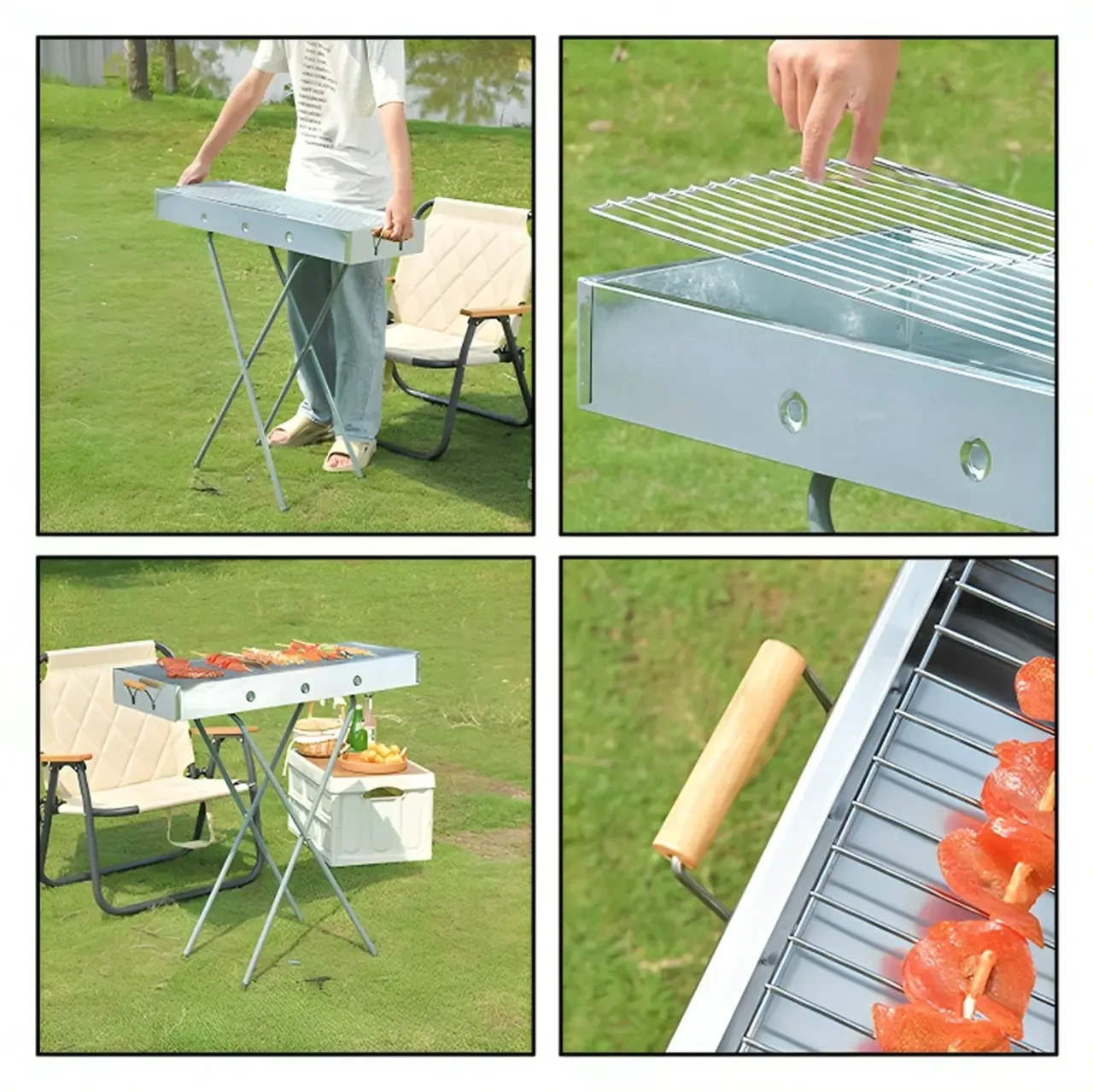Розкладний мангал переносний 70х70х30 см, BARBECUE TRAY 770T, Сріблястий