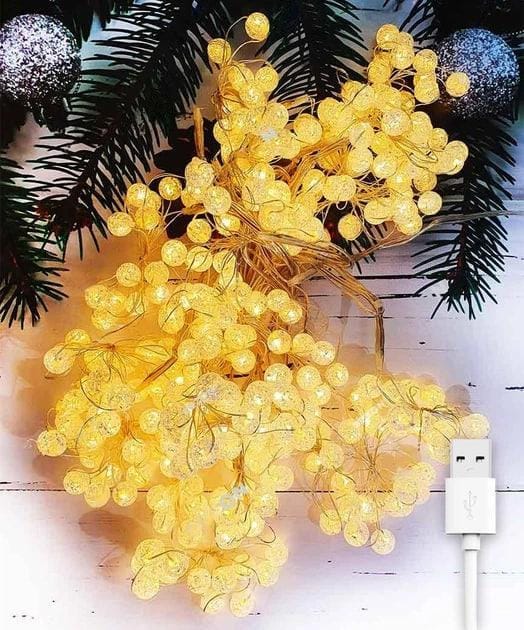 Світлодіодна гірлянда-штора «Кульки» 3×3 м 242 LED з 8 режимами світіння, тепле світло, живлення USB 5V