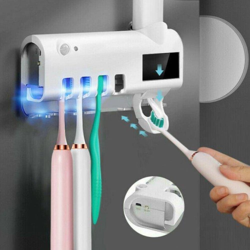 Тримач зубних щіток Brush Sterilizer, Білий/Діспенсер для зубної пасти/Уф стерилізатор