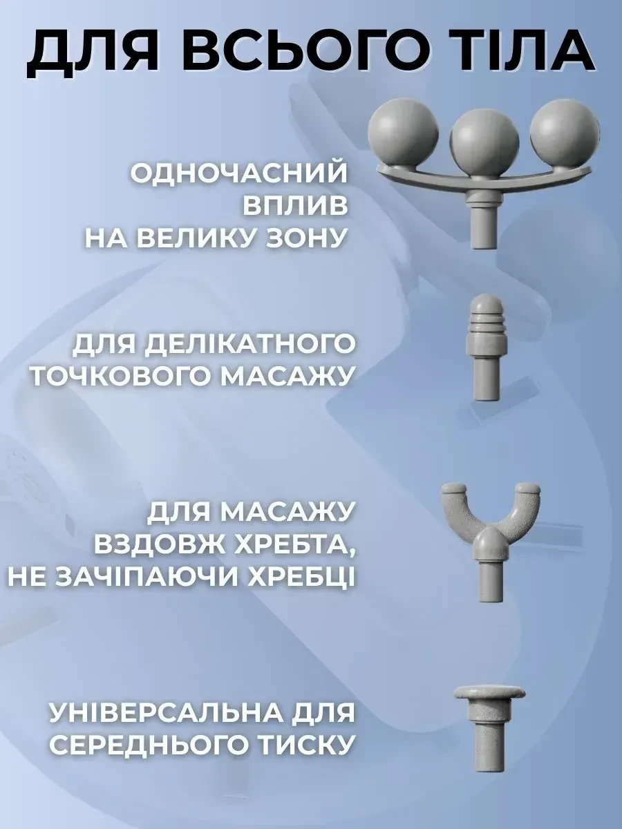 Портативний перкусійний масажер-пістолет 24 Вт із 6 швидкостями й 9 насадками для масажу м’язів