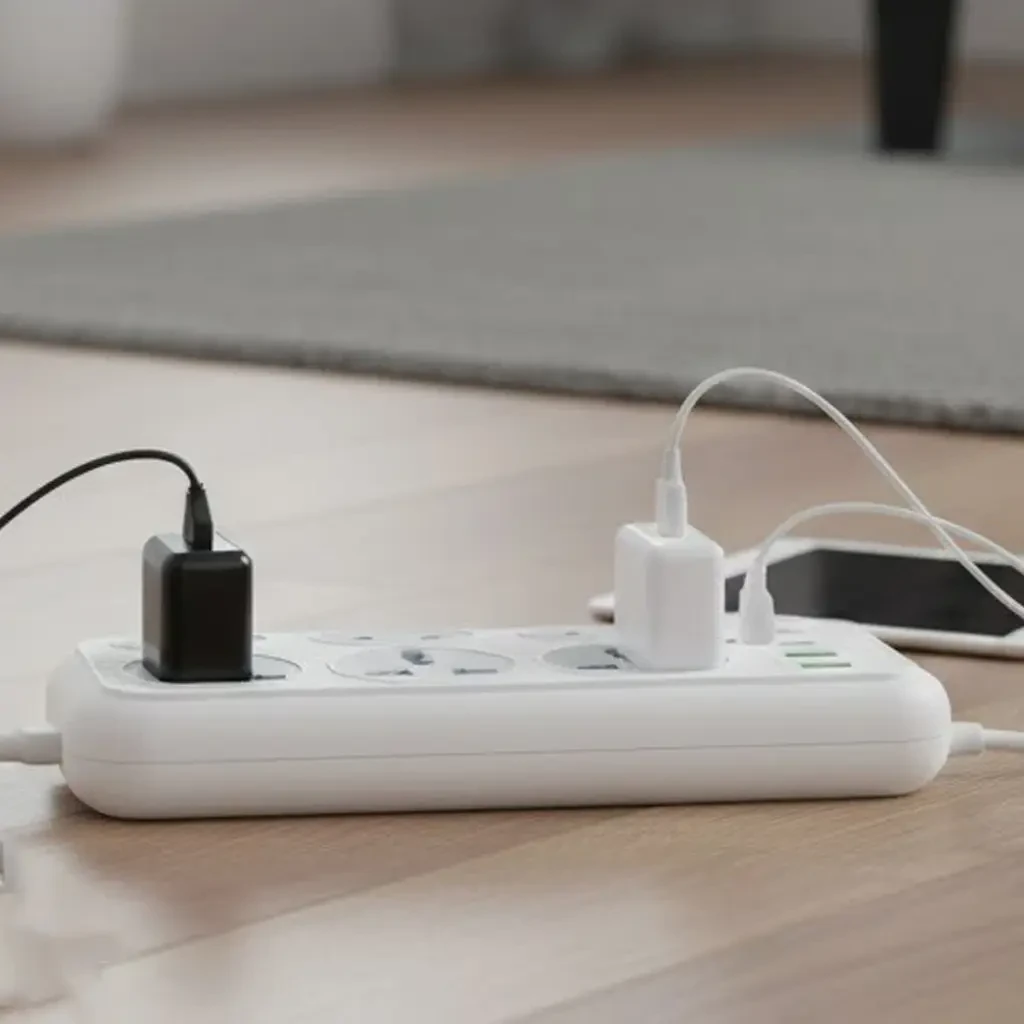 Мережевий фільтр подовжувач 2м, 2500Вт, 6×220В, 2хUSB, 1хType-C, WL-1, Білий / Мережевий подовжувач з вимикачем