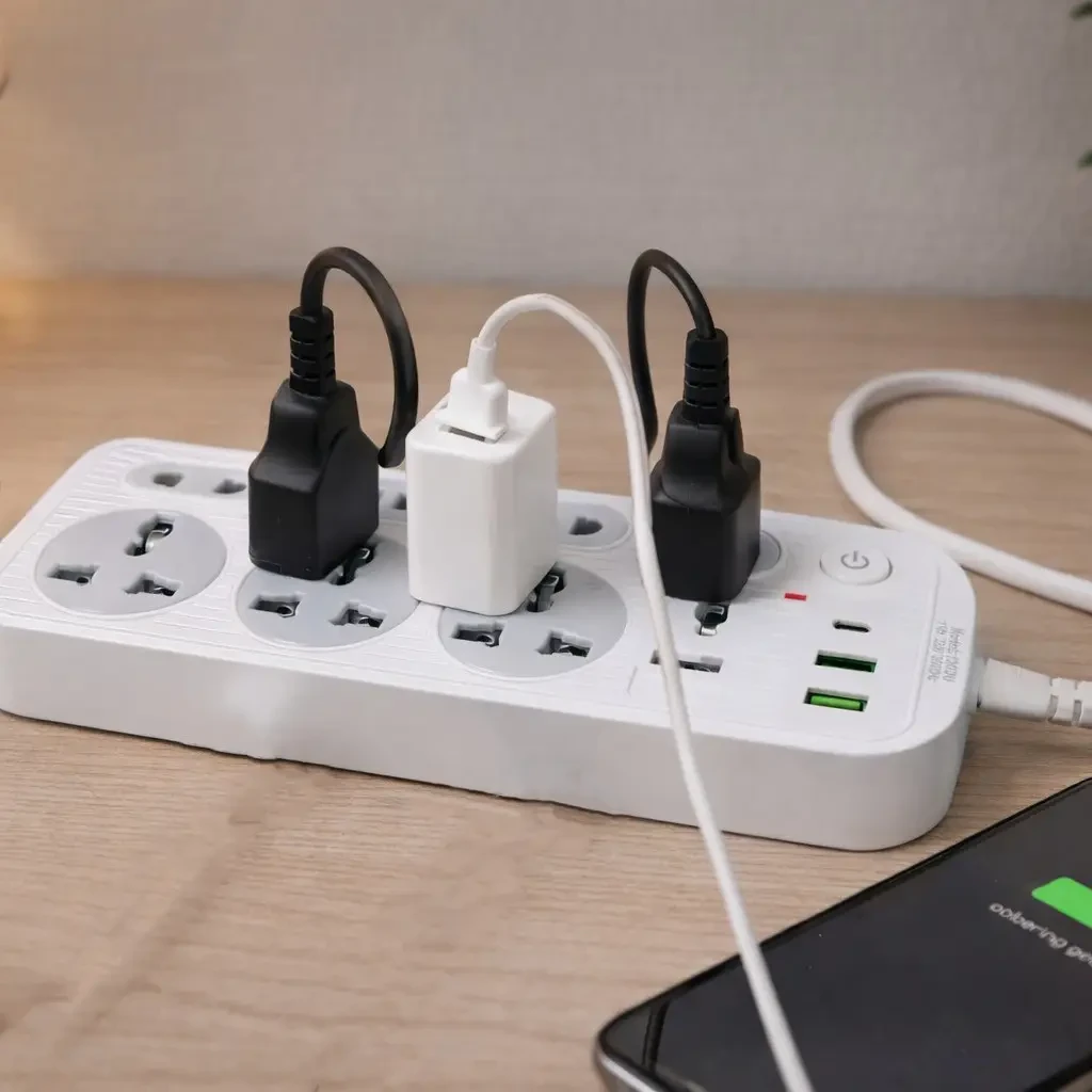 Мережевий фільтр подовжувач 2м, 2500Вт, 6×220В, 2хUSB, 1хType-C, WL-1, Білий / Мережевий подовжувач з вимикачем
