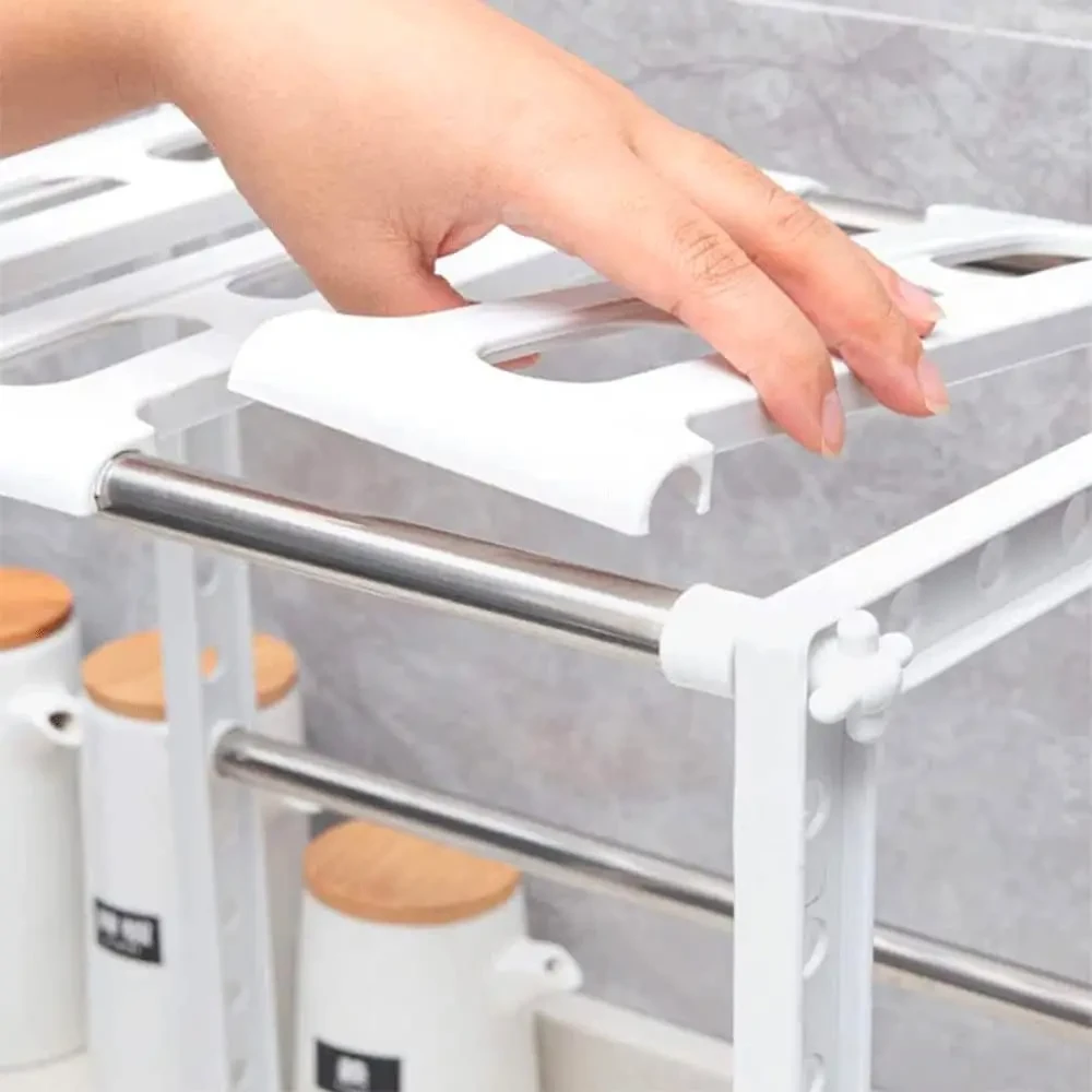 Регульована кухонна полиця, 38-70 см, KITCHEN RACK, Білий / Розсувний стелаж для зберігання посуду під раковину