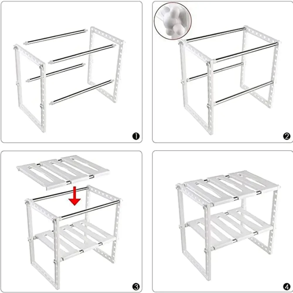 Регульована кухонна полиця, 38-70 см, KITCHEN RACK, Білий / Розсувний стелаж для зберігання посуду під раковину