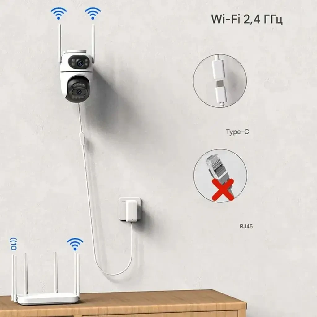 Вулична Wi-Fi камера на 2 об’єктиви, 8MP (від Type-C) Q2/Поворотна камера відеоспостереження/WiFi камера спостереження