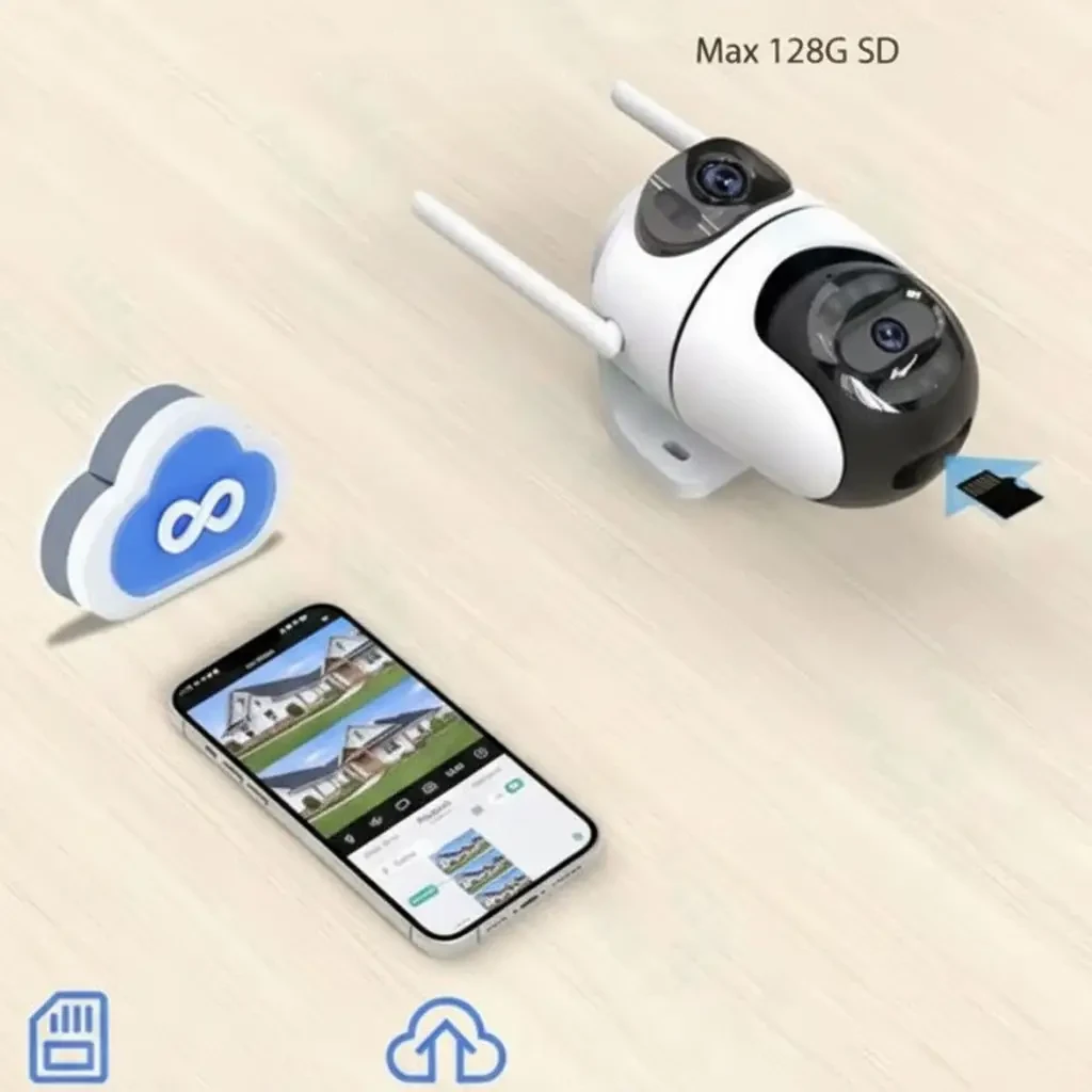 Вулична Wi-Fi камера на 2 об’єктиви, 8MP (від Type-C) Q2/Поворотна камера відеоспостереження/WiFi камера спостереження